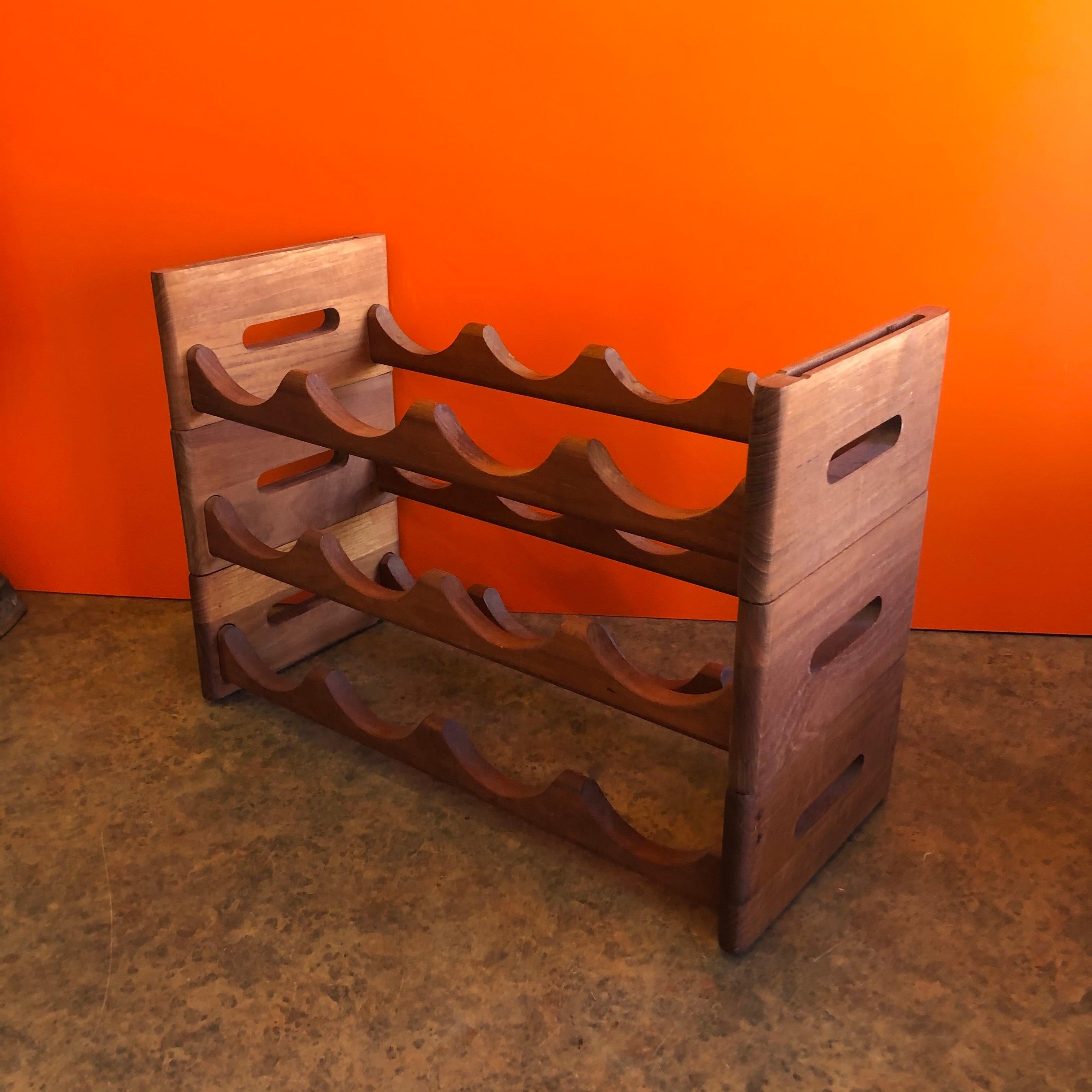 Thai Midcentury Stackable Solid Teak Wine Rack