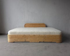 Mid Century Stacked Bamboo Ratan Sofa Bench