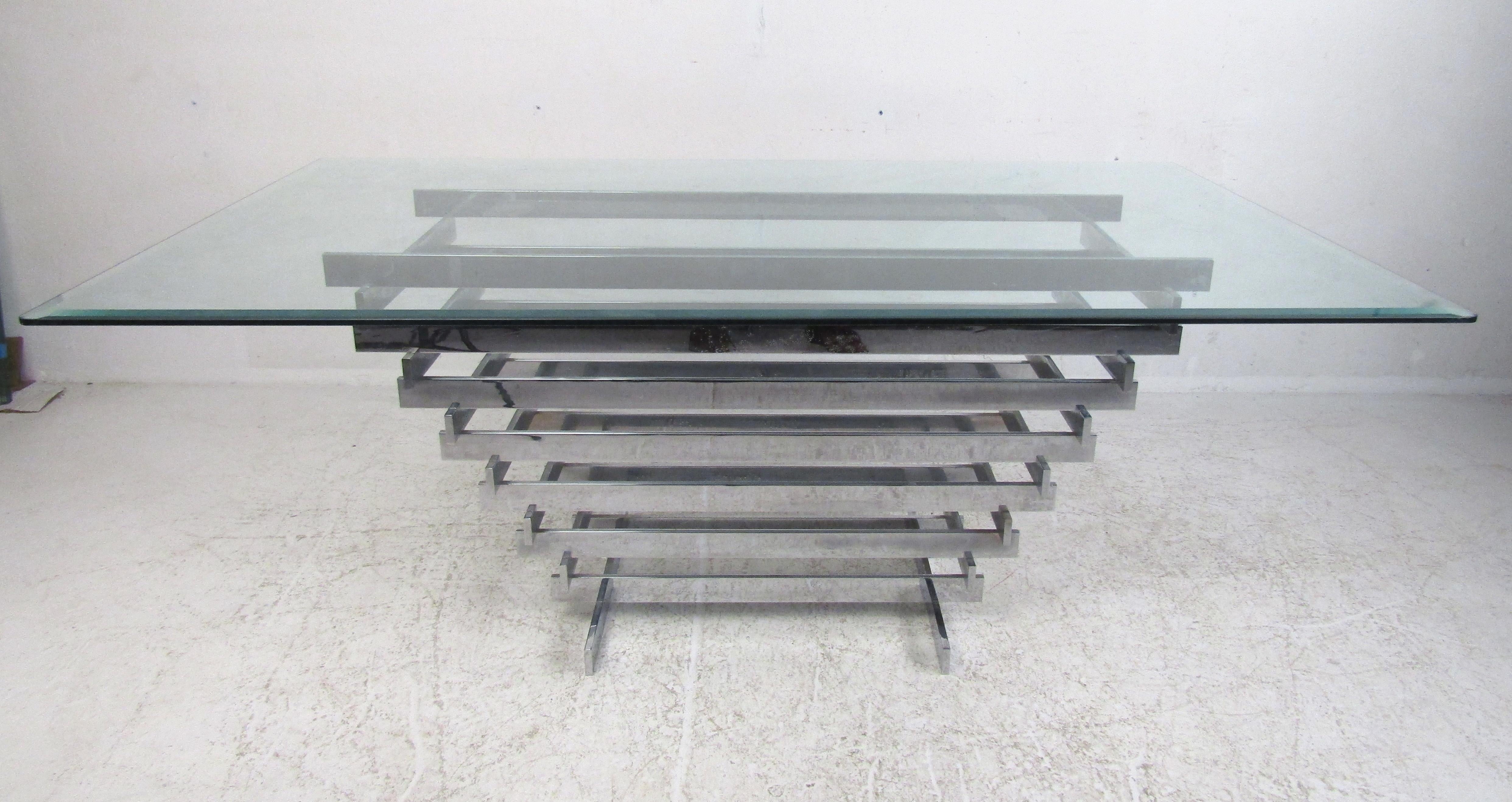 Mid-Century Modern Midcentury Stacked Chrome Base Dining Table by Paul Mayen For Sale