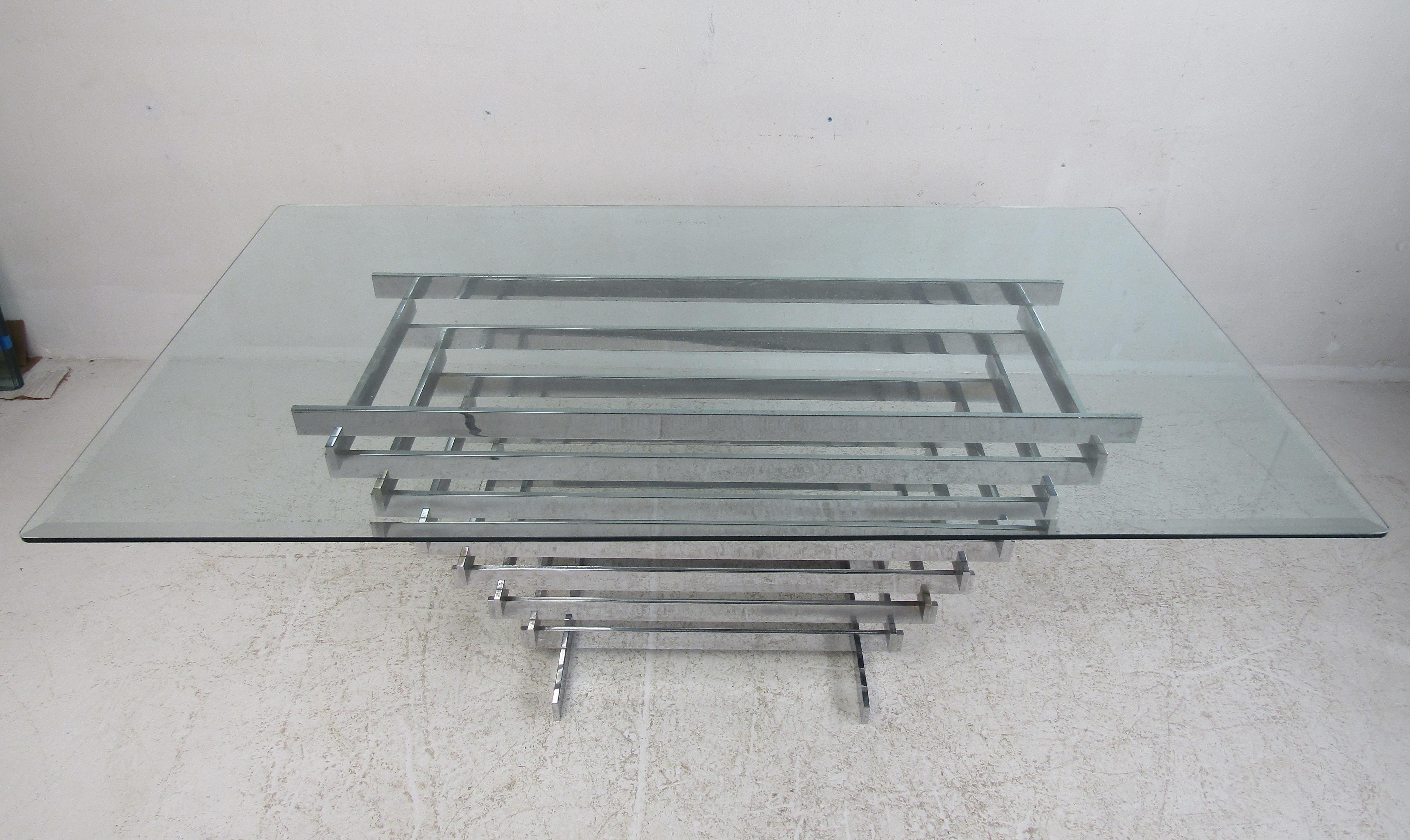 Midcentury Stacked Chrome Base Dining Table by Paul Mayen In Good Condition For Sale In Brooklyn, NY