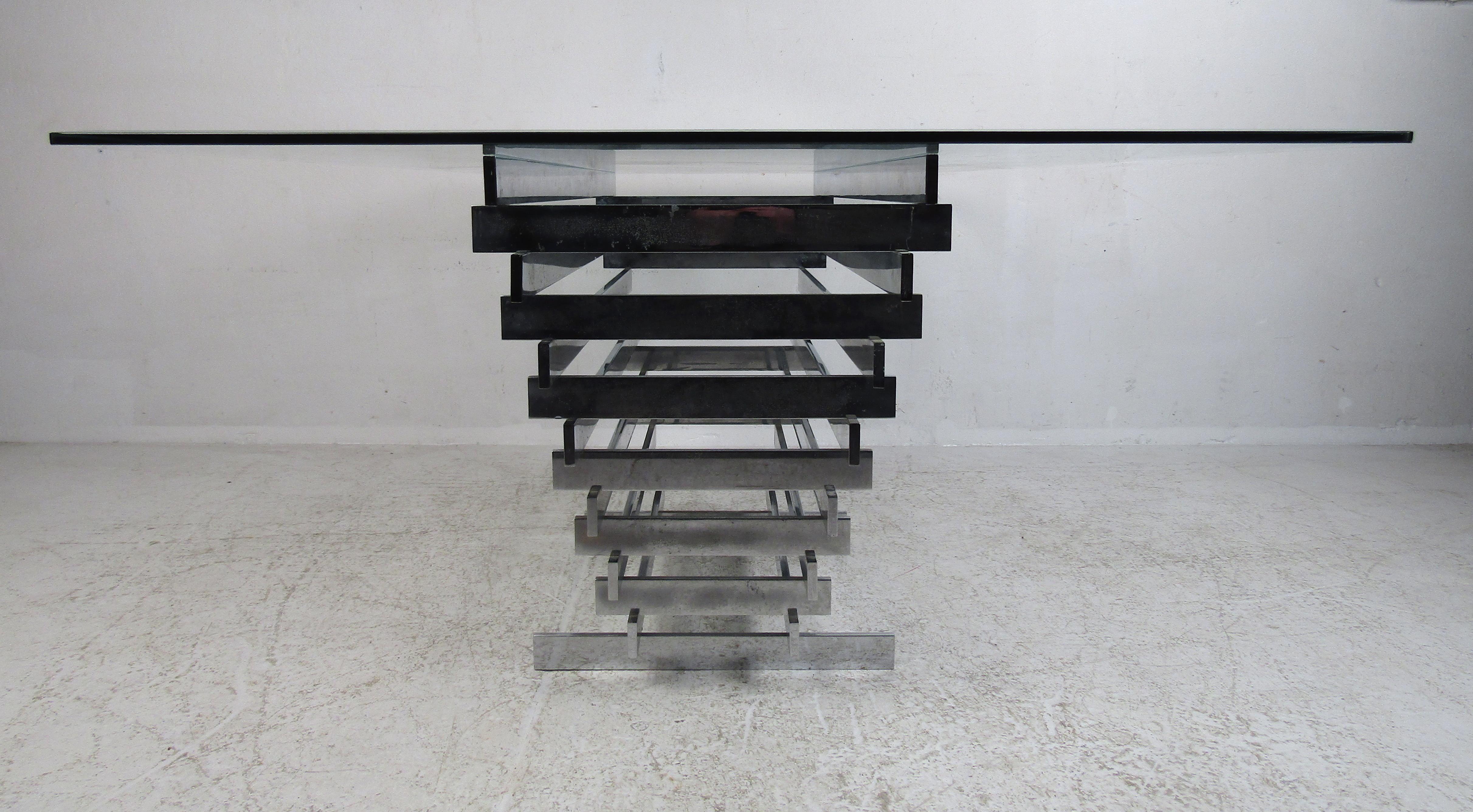 Mid-20th Century Midcentury Stacked Chrome Base Dining Table by Paul Mayen For Sale