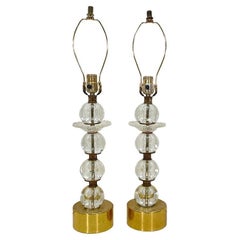 Vintage Mid Century Stacked Glass Sphere Brass Table Lamps