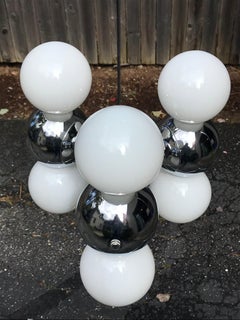Space Age Chrome and Opaline Glass Molecular Globe Chandelier, 1970's