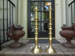 Pair of Midcentury Stacked Sphere Brass Lamps in the Style of James Mont