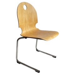 Mid-Century Stacking Chair Bentwood and Chrome France 1980s