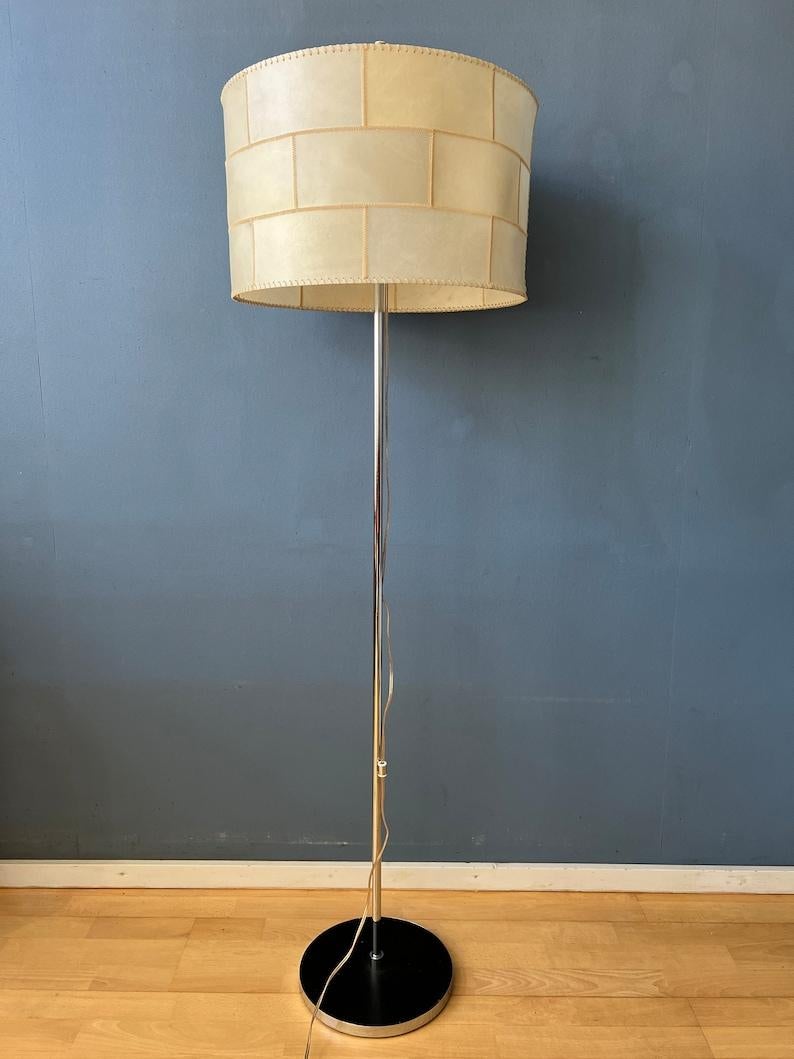 Metal Mid Century Staff Leuchten Leather Floor Lamp, 1970s For Sale