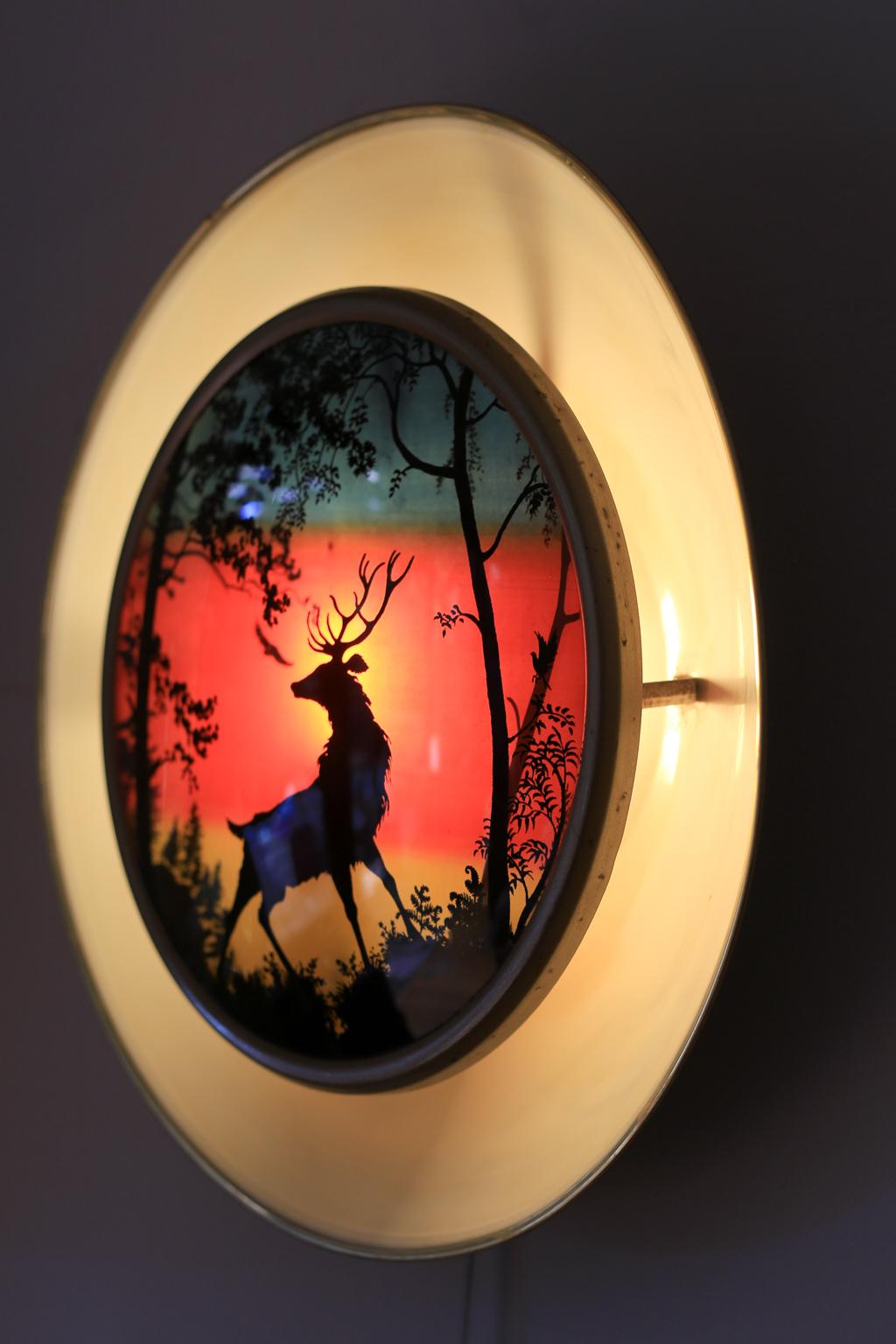 Mid-Century Modern Midcentury Stag and Sunset Silhouette Wall Lamp