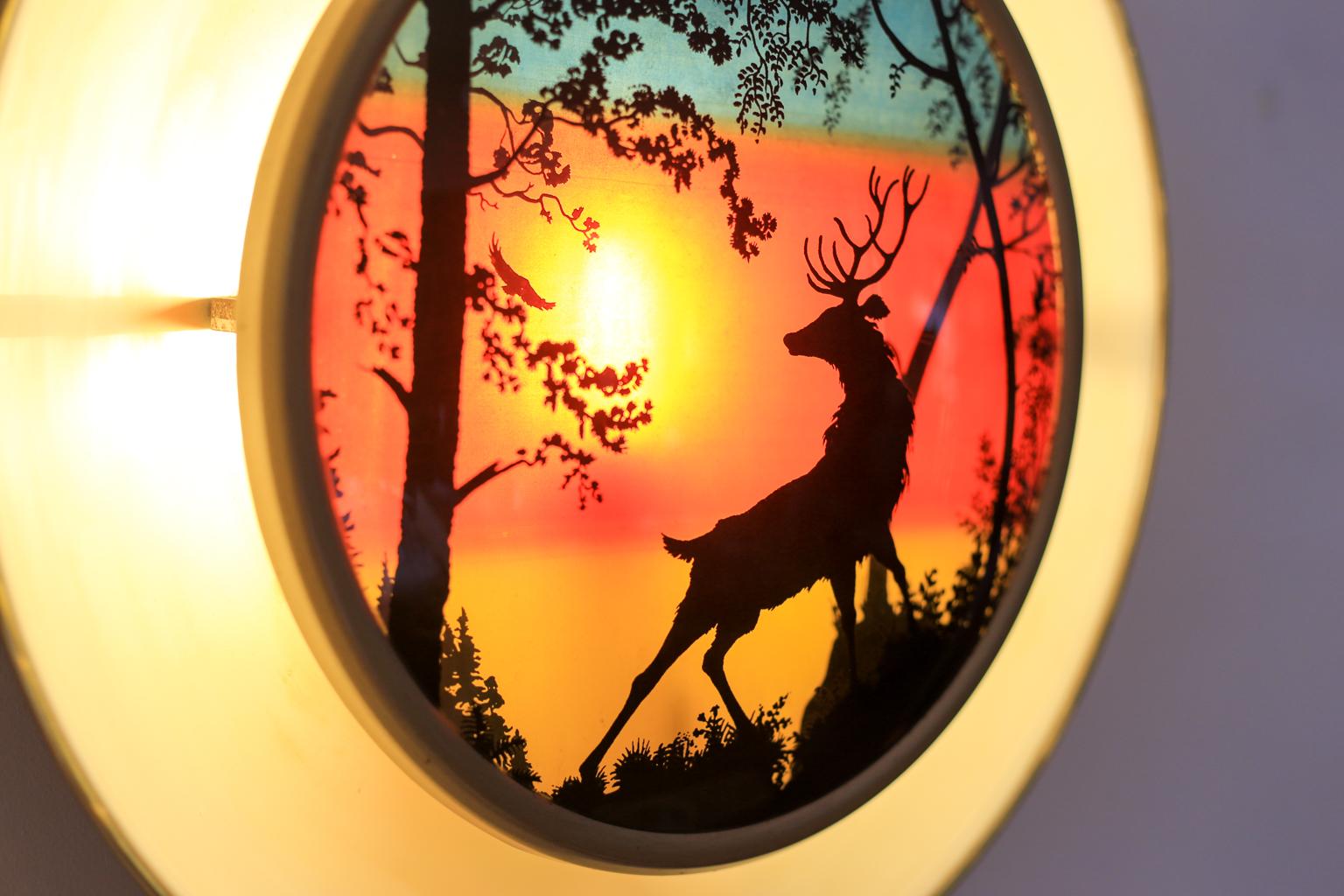 South African Midcentury Stag and Sunset Silhouette Wall Lamp