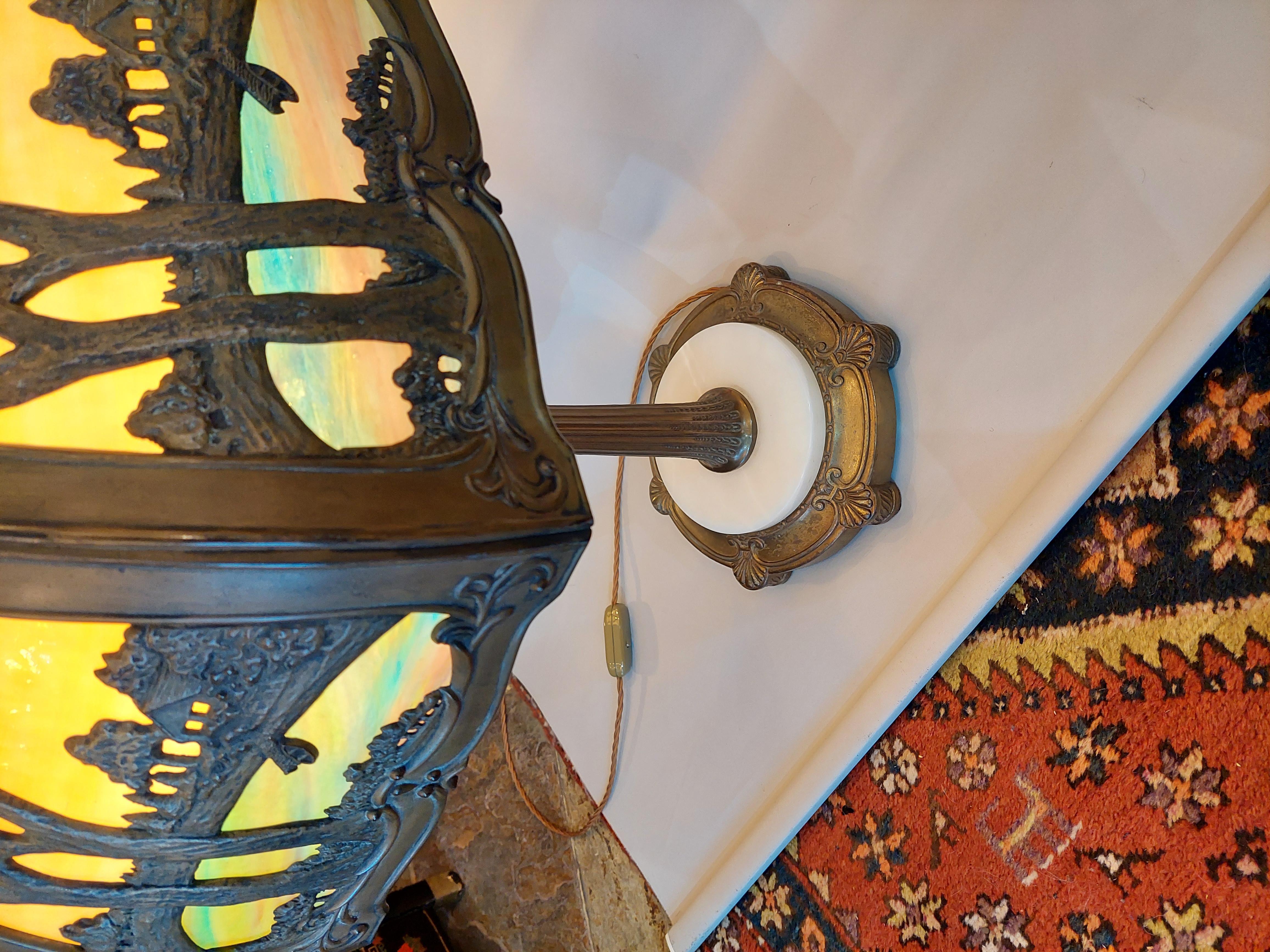 Mid Century Stained Glass Table Lamp, in Galle Art Nouveau Style For Sale 2