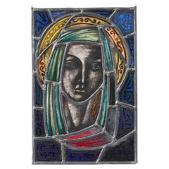 Mid-Century Stained Glass Window Depicting a Female Head