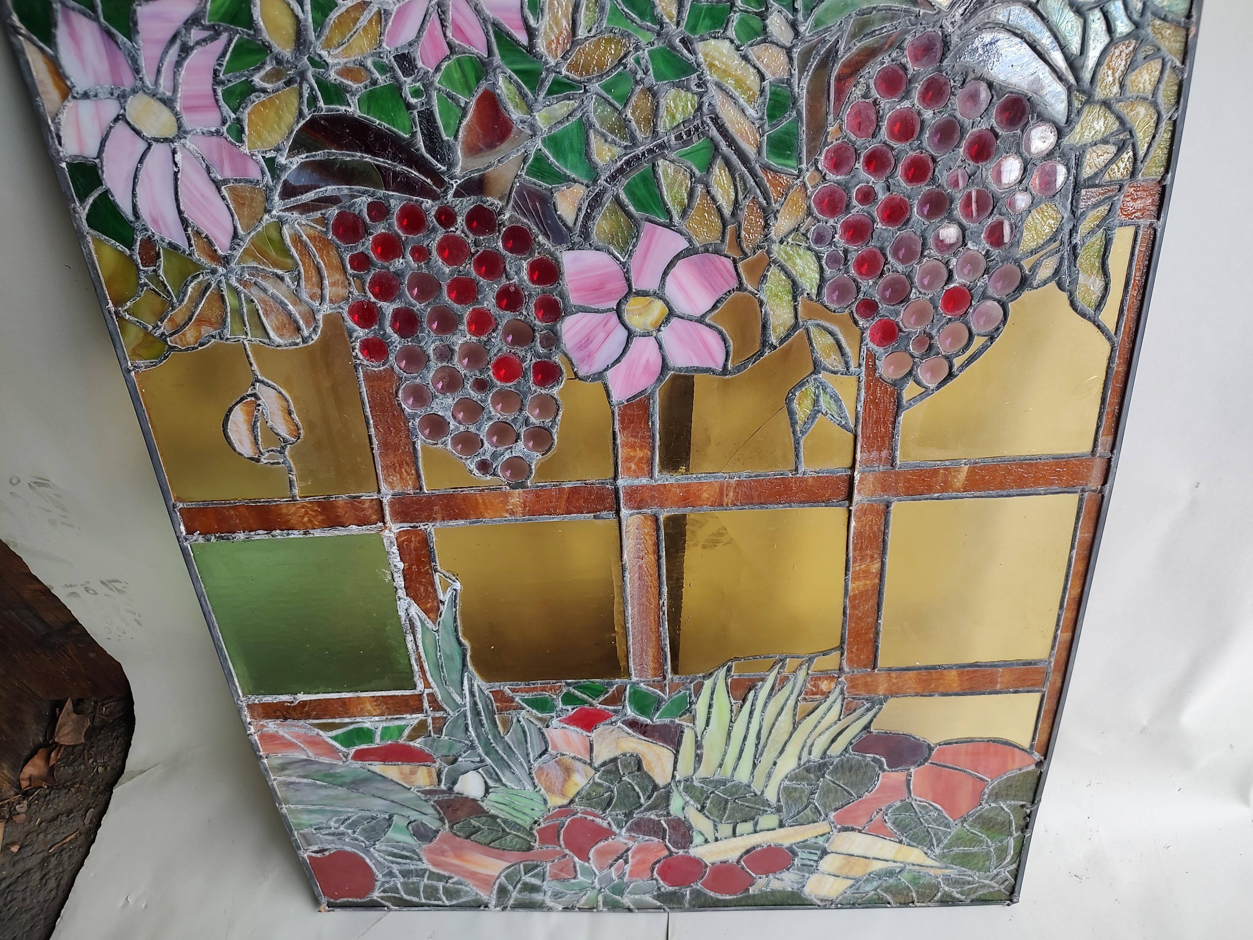 Spectacular window panels by Rainbow Studios NY. 
Windows were created for a house in Nyack NY which overlooks the Hudson River. Amazing craftsmanship and style in these panels with fruit and vegetables. This listing is for one panel, which has a