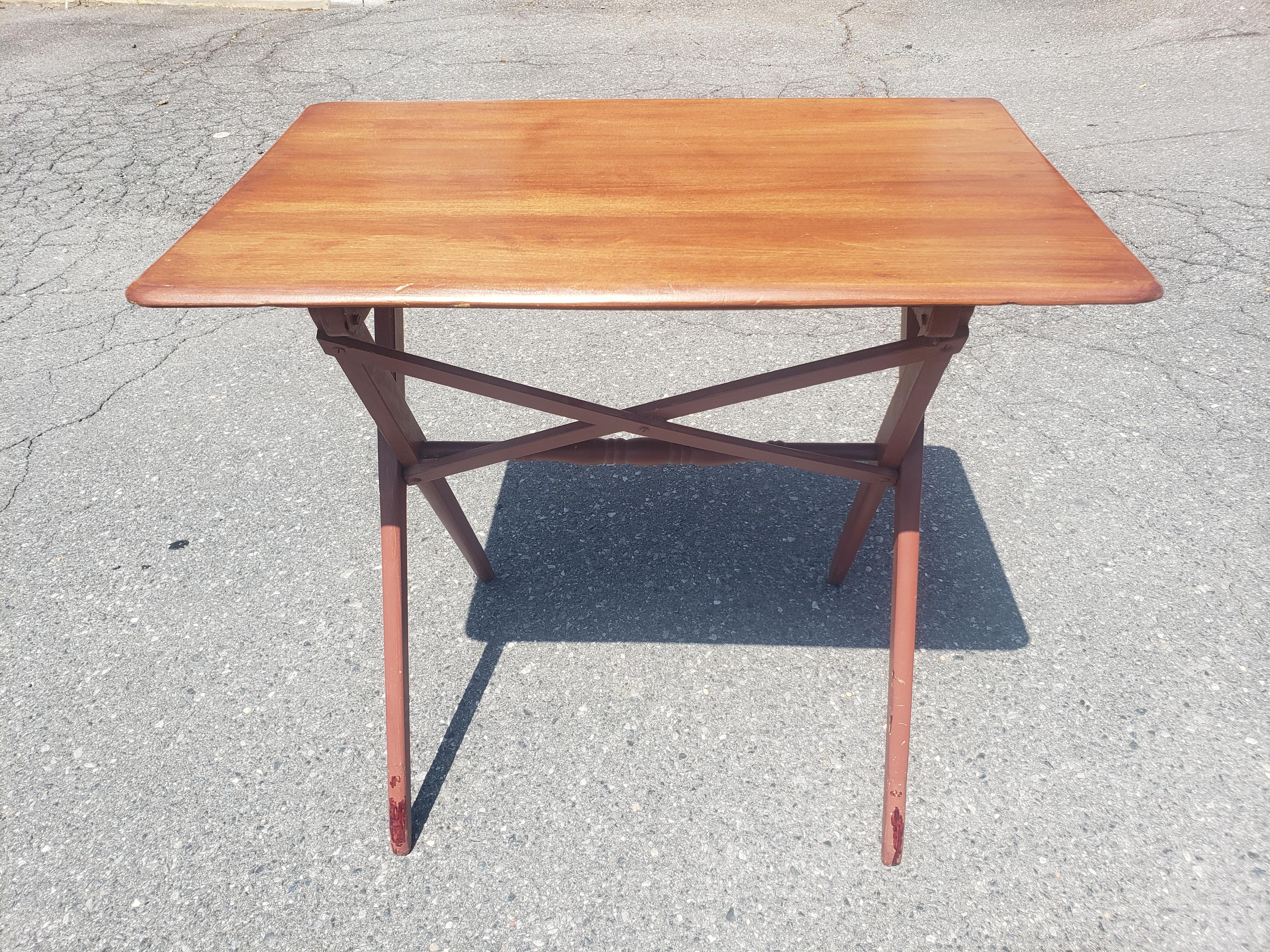 American Mid-Century Stained Maple Adjustable Height Folding Table For Sale