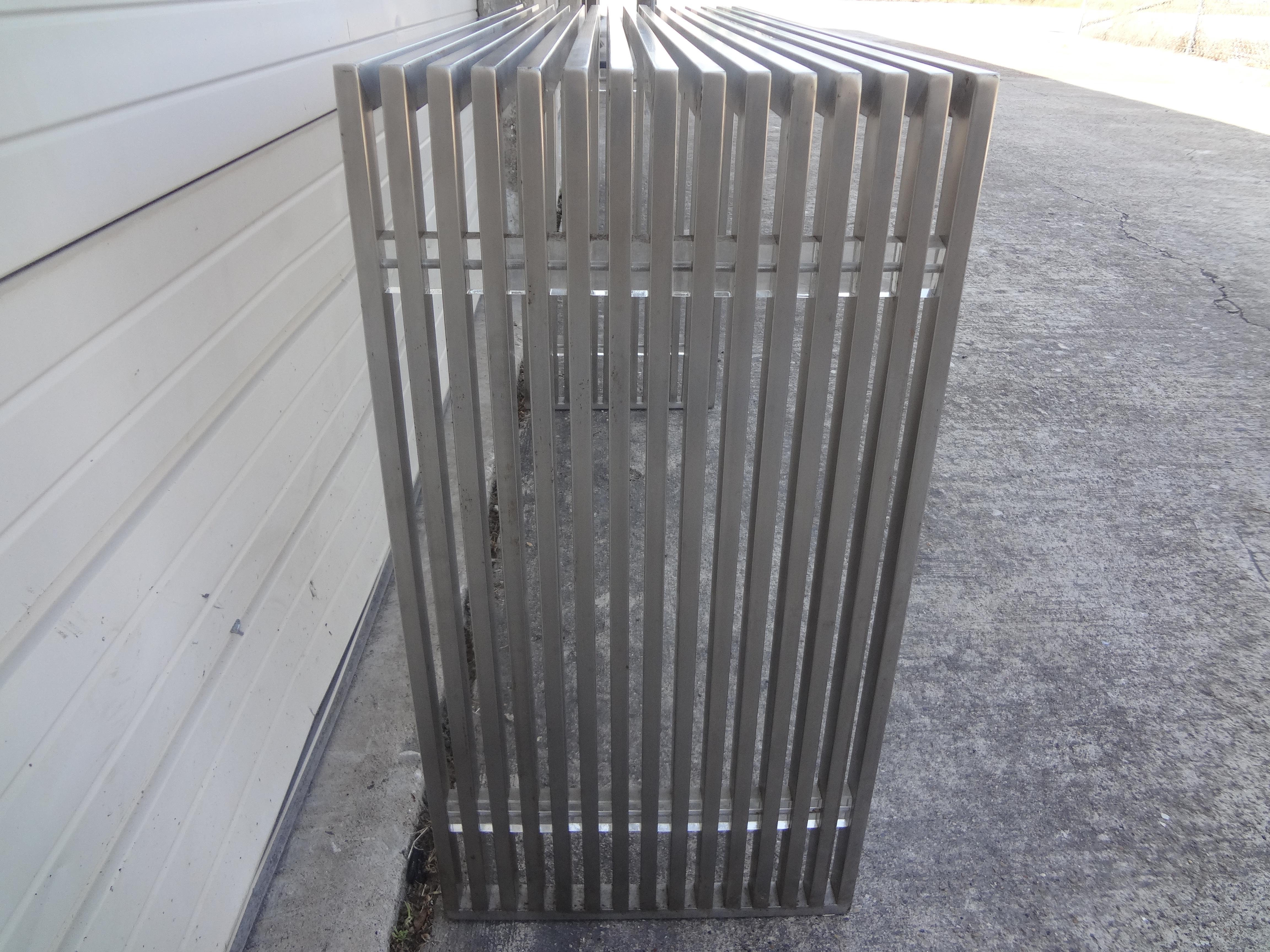 Midcentury Stainless Steel and Acrylic Console Table In Good Condition For Sale In Houston, TX