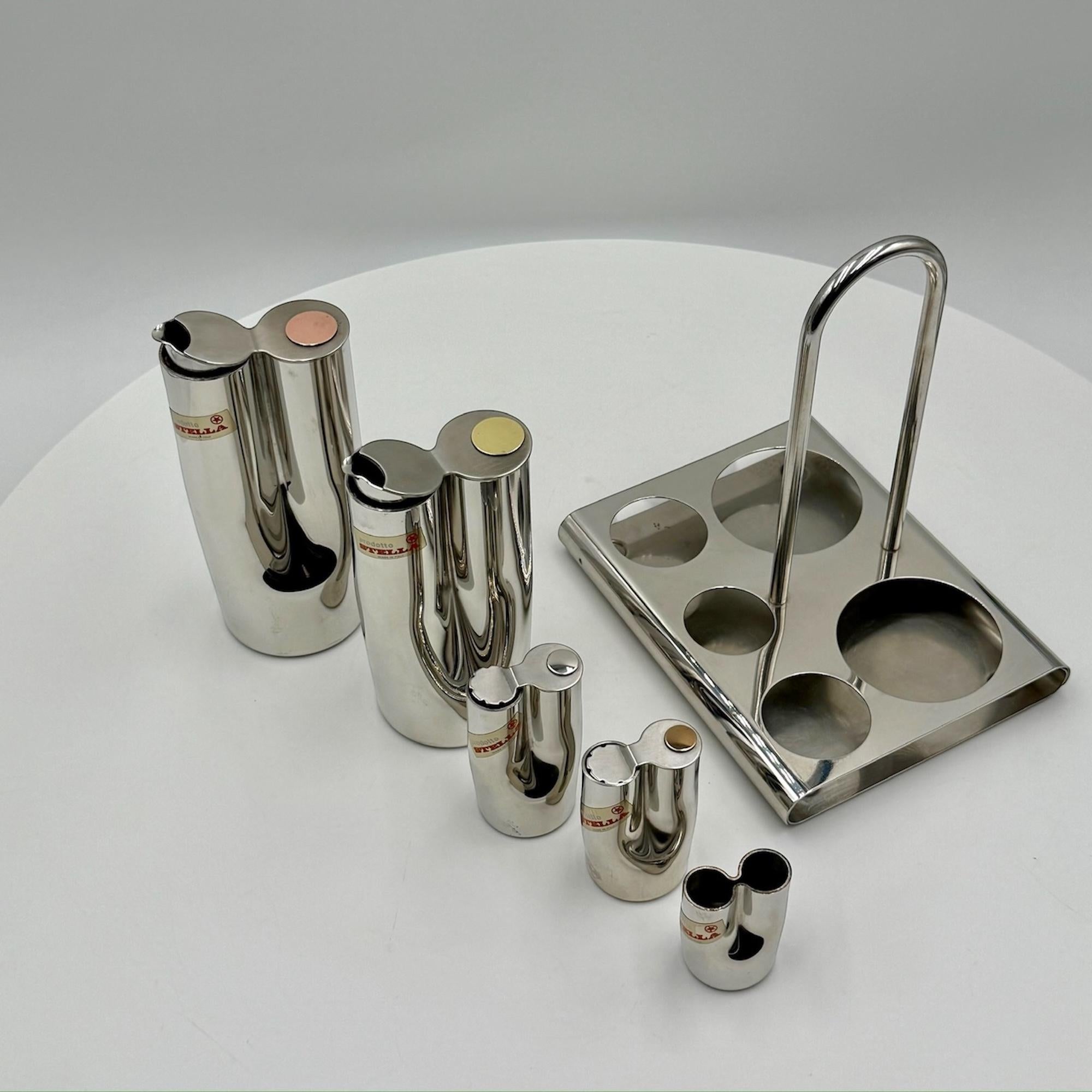 Mid Century Edelstahl Gewürzset Stella, Italien, 1970er Jahre, Set mit 6 Pieces im Angebot 4