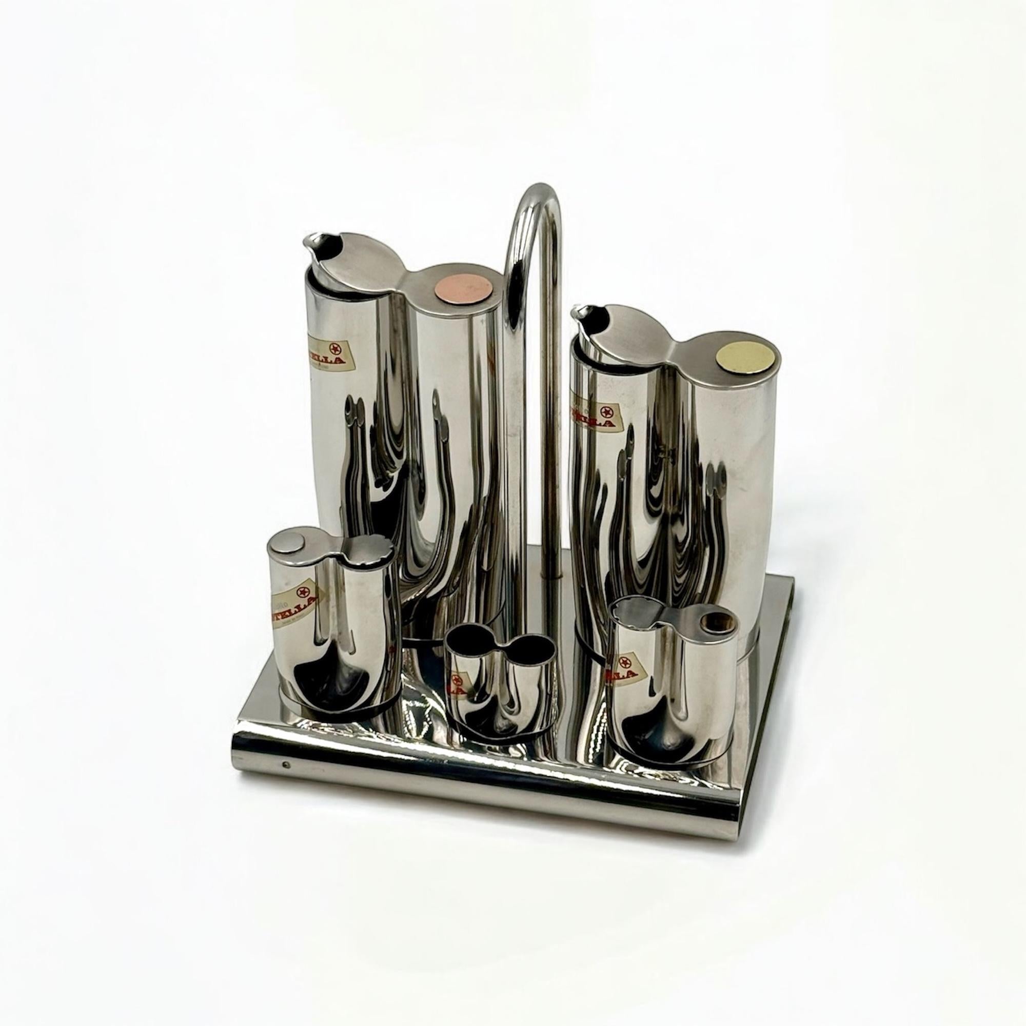 Mid Century Edelstahl Gewürzset Stella, Italien, 1970er Jahre, Set mit 6 Pieces (Italienisch) im Angebot