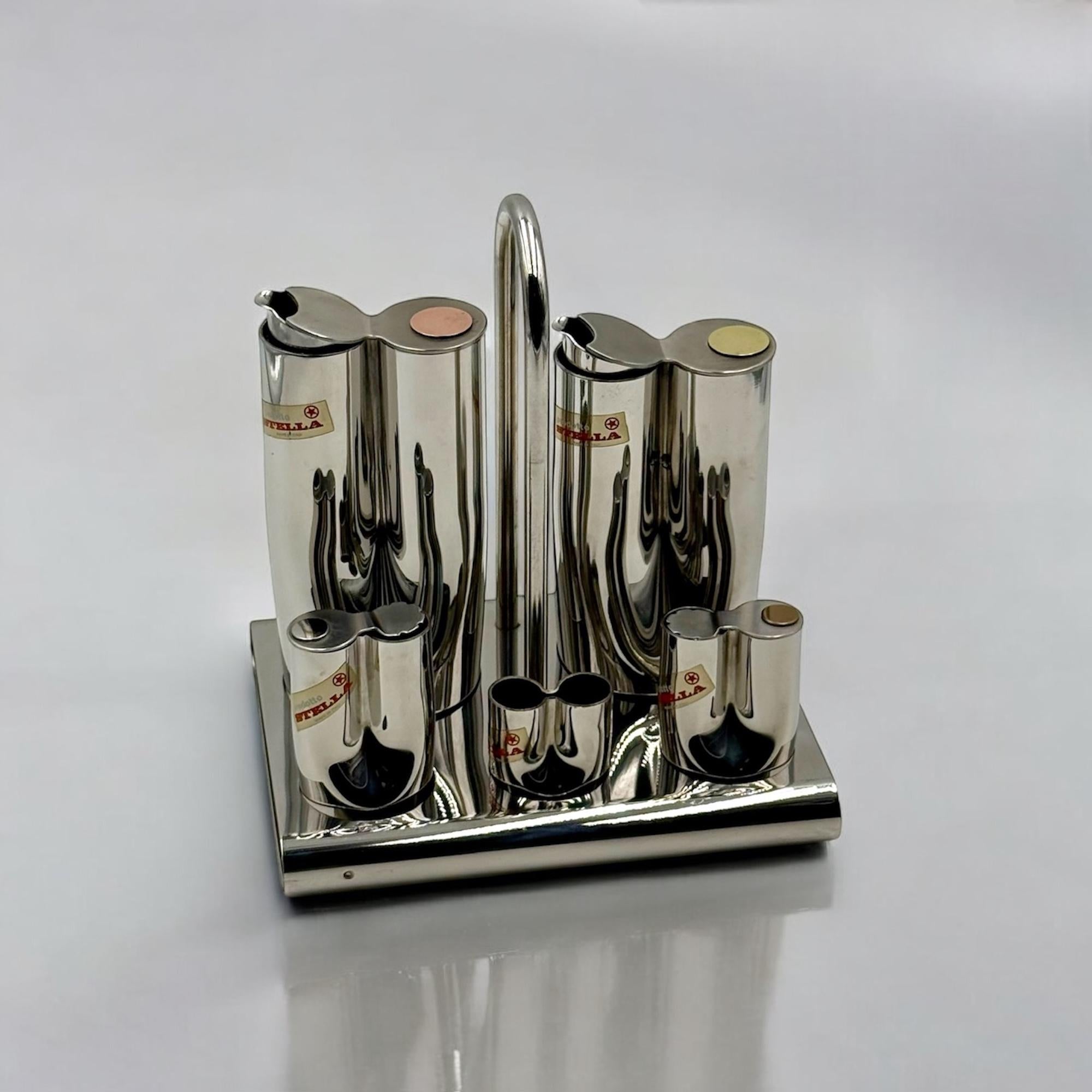 Mid Century Edelstahl Gewürzset Stella, Italien, 1970er Jahre, Set mit 6 Pieces im Zustand „Gut“ im Angebot in San Benedetto Del Tronto, IT