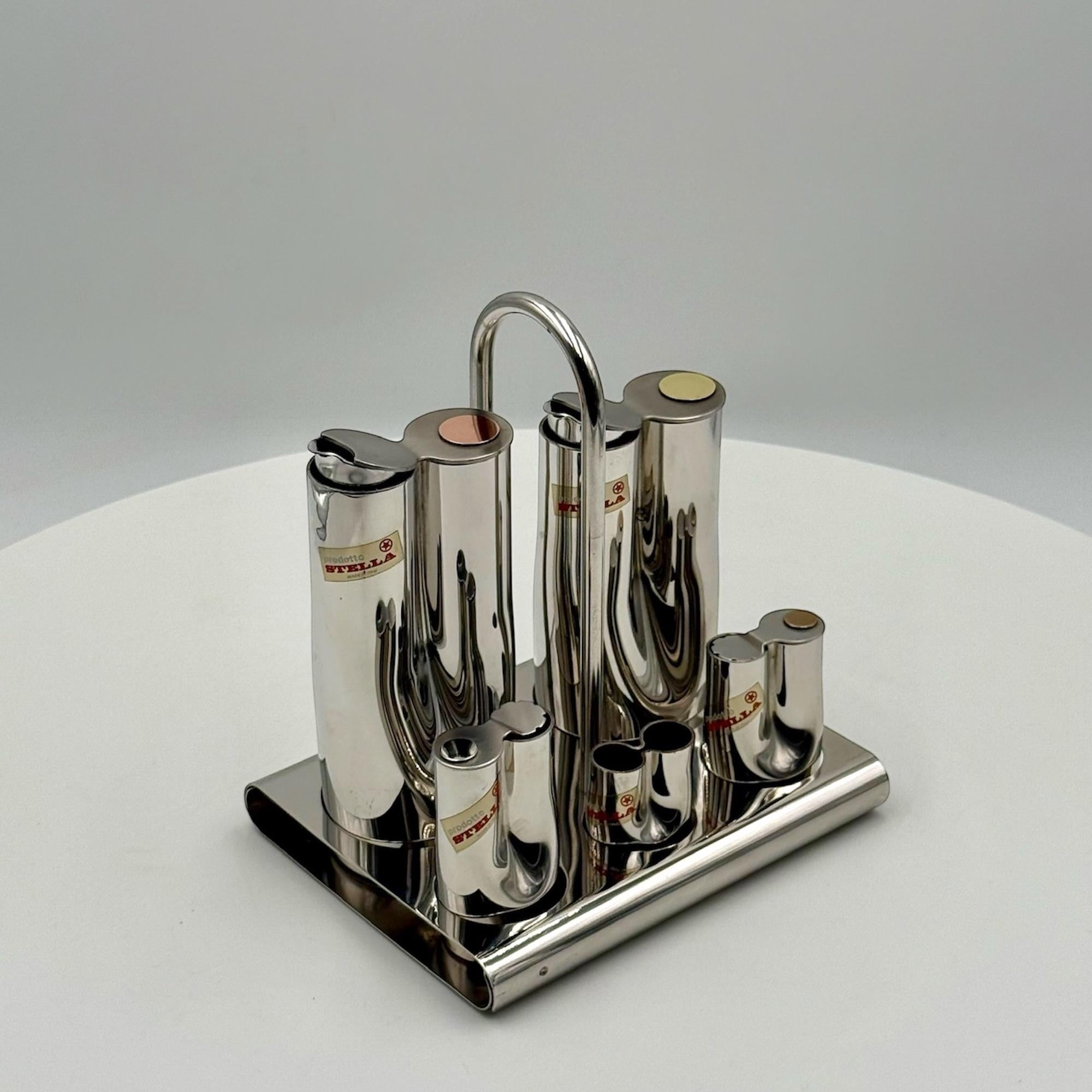 Mid Century Edelstahl Gewürzset Stella, Italien, 1970er Jahre, Set mit 6 Pieces (Ende des 20. Jahrhunderts) im Angebot