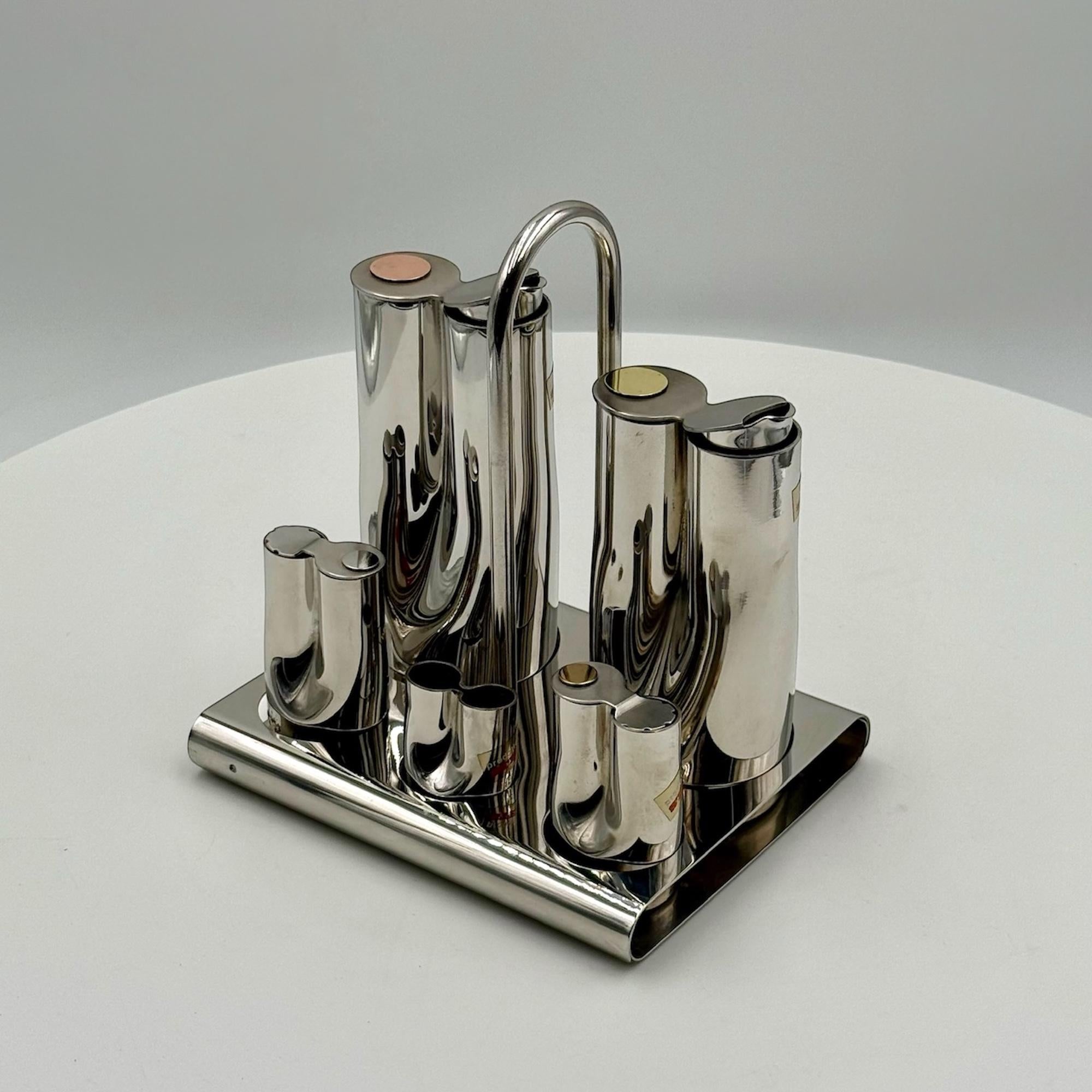 Mid Century Edelstahl Gewürzset Stella, Italien, 1970er Jahre, Set mit 6 Pieces im Angebot 2
