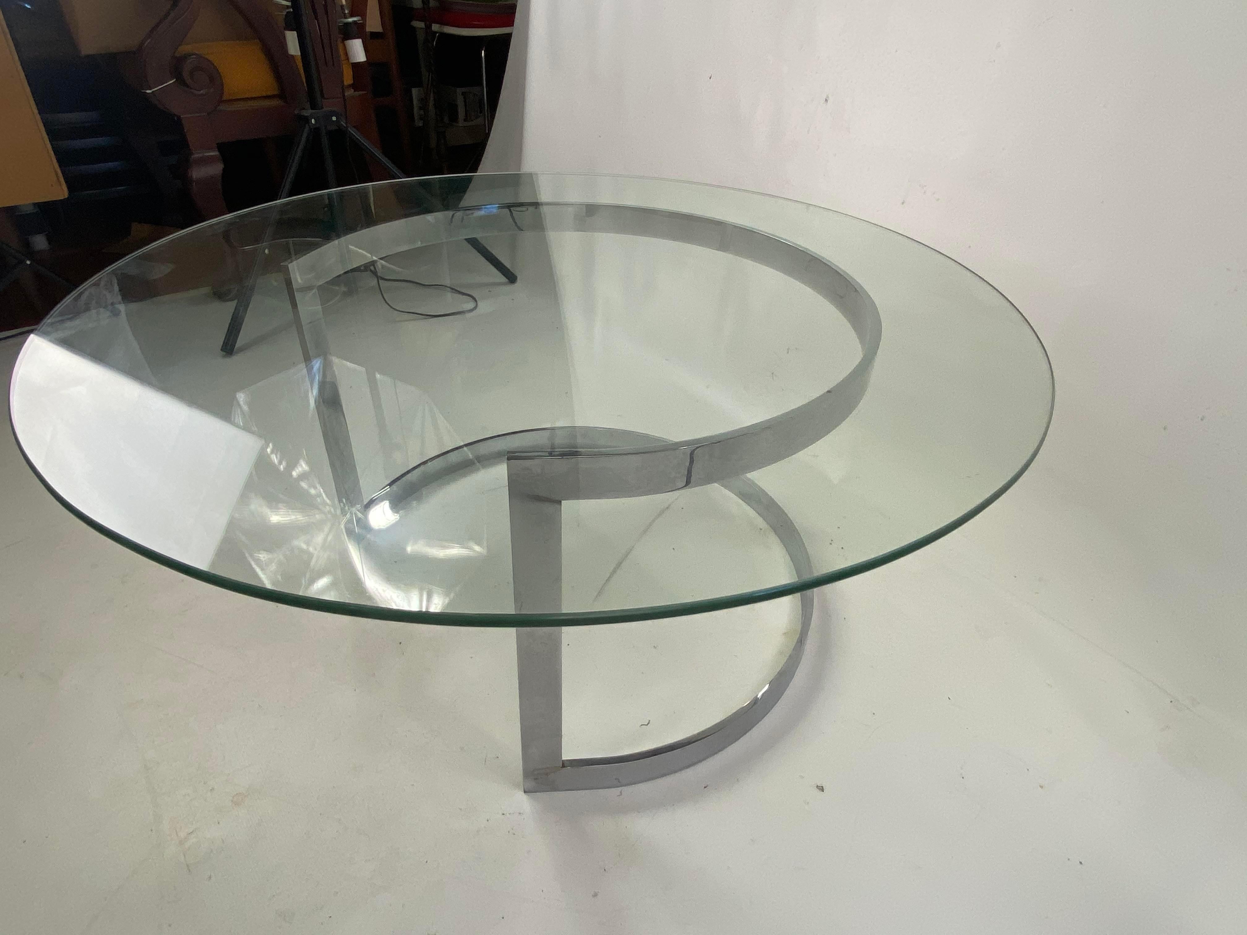 Midcentury Stainless Steel Crescent Coffee Table Attributed to Milo Baughman In Good Condition In Esperance, NY