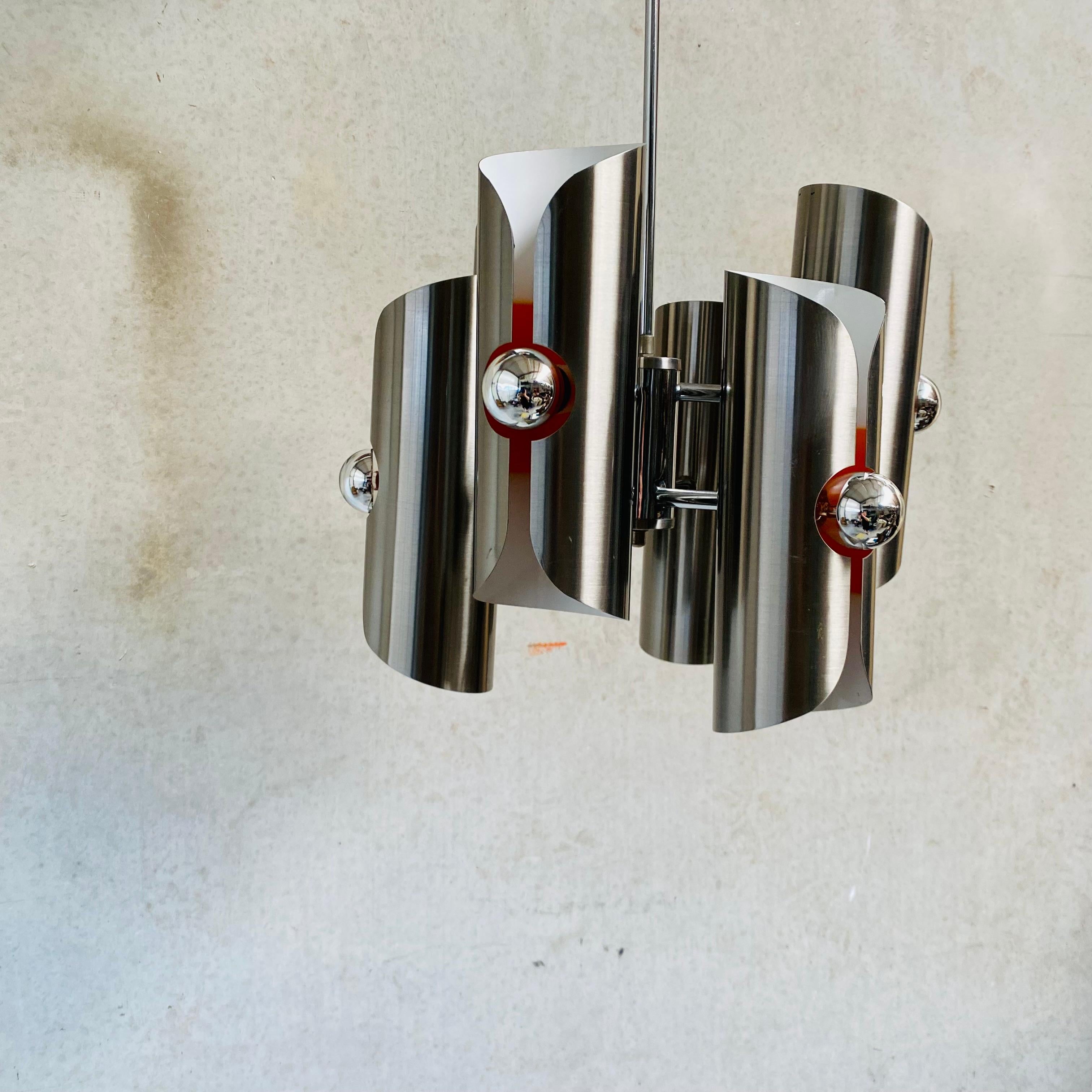 Polish Mid-Century Stainless Steel Space Age Chandelier by Polam, Poland 1970 For Sale