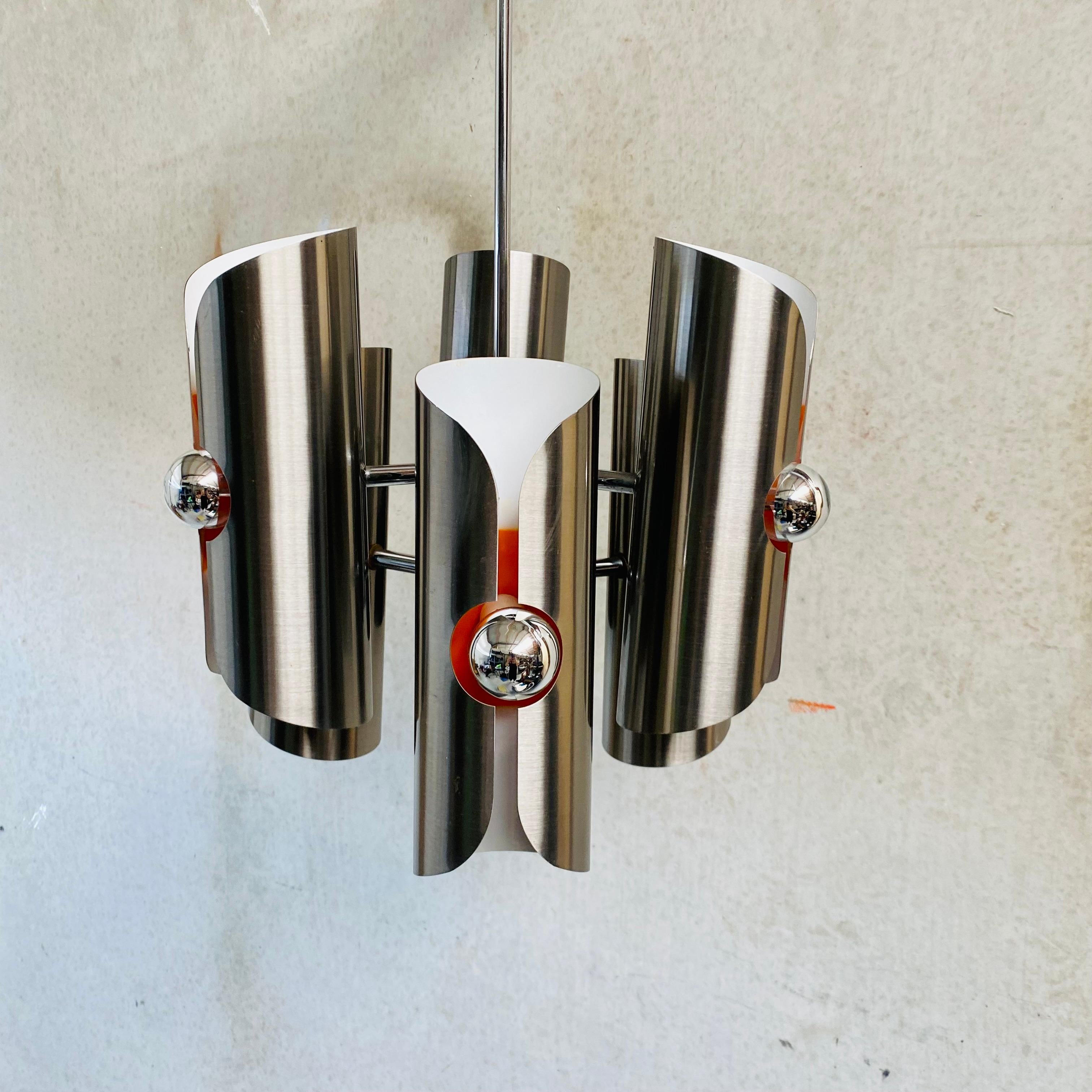Mid-Century Stainless Steel Space Age Chandelier by Polam, Poland 1970 For Sale 2