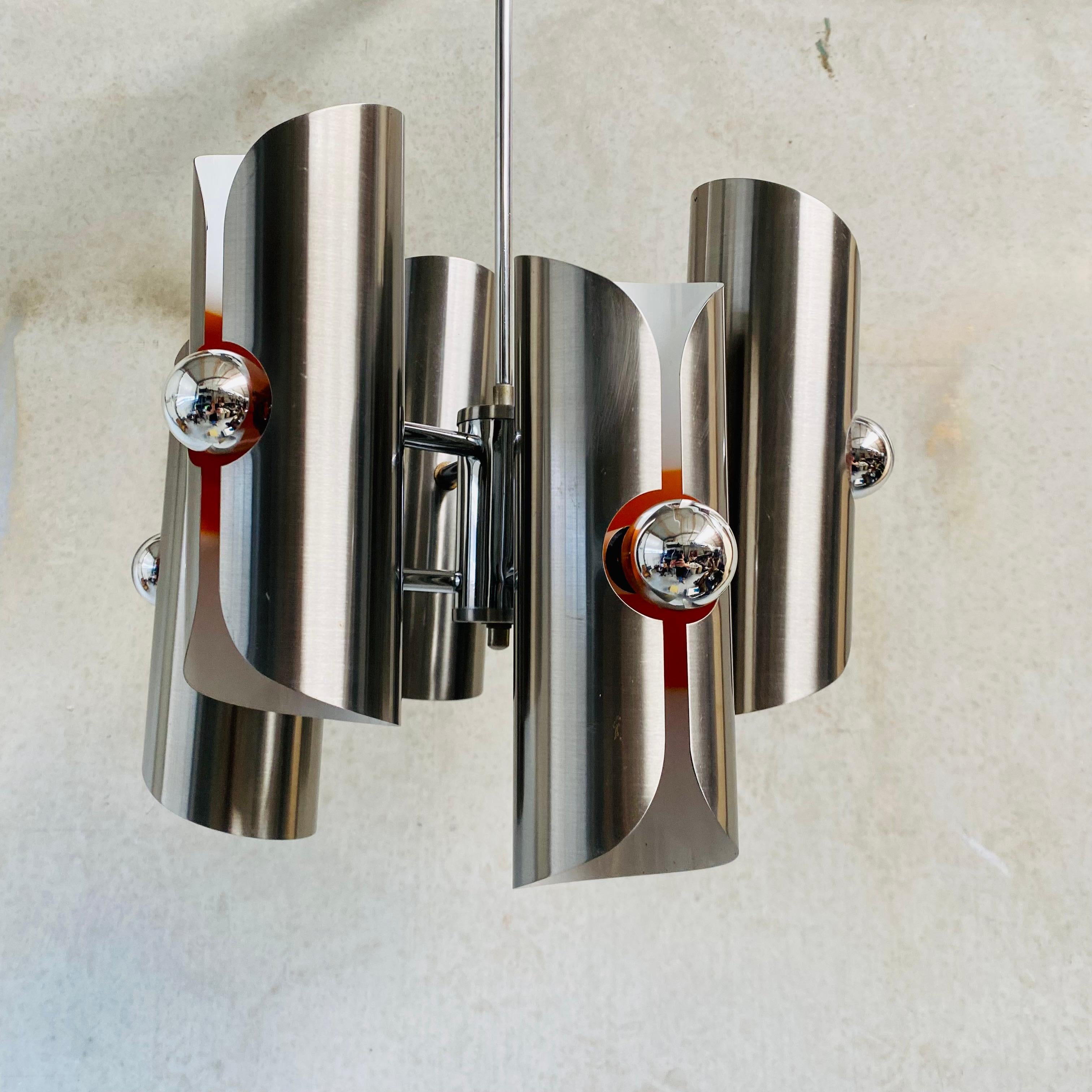 Mid-Century Stainless Steel Space Age Chandelier by Polam, Poland 1970 For Sale 3