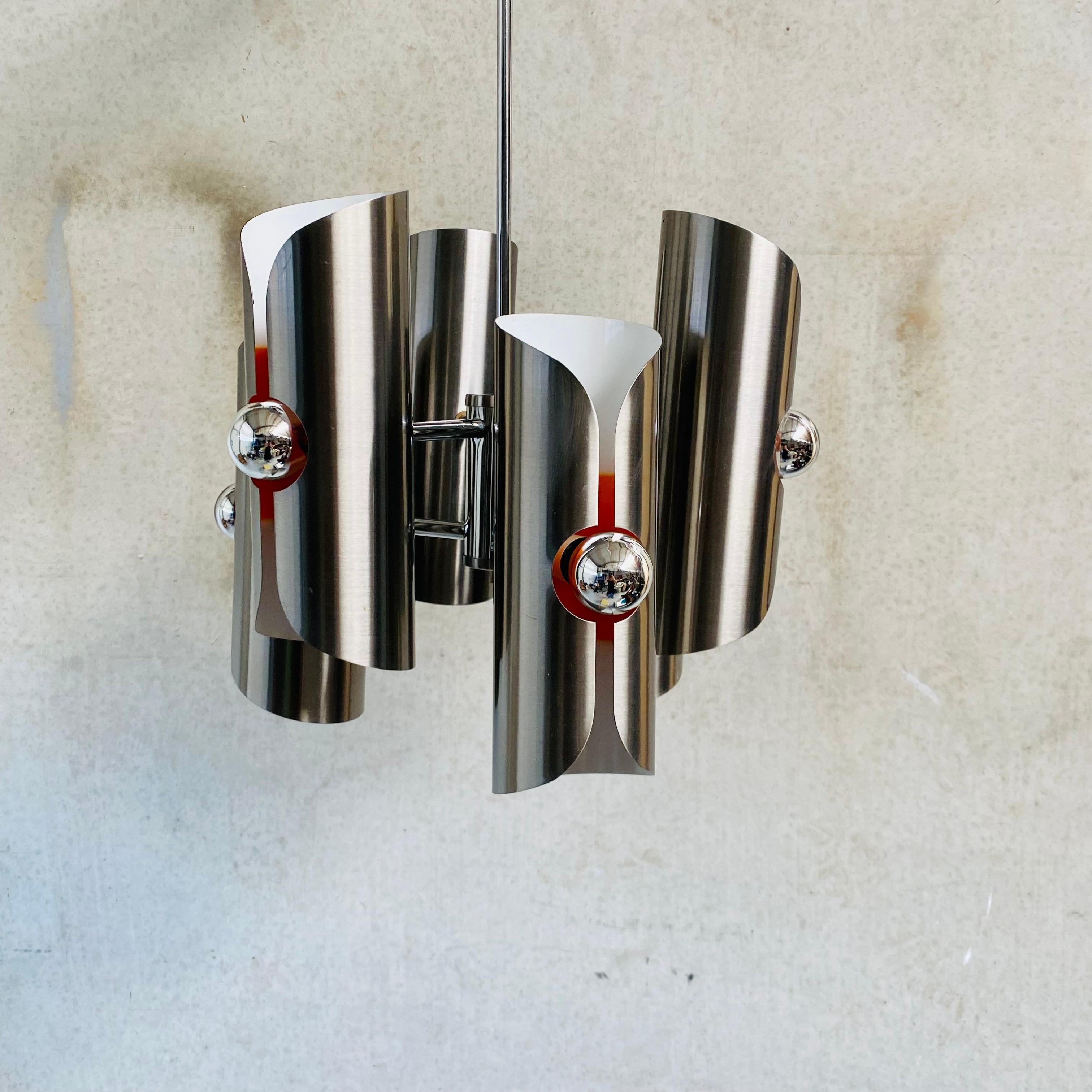 Mid-Century Stainless Steel Space Age Chandelier by Polam, Poland 1970 For Sale 4
