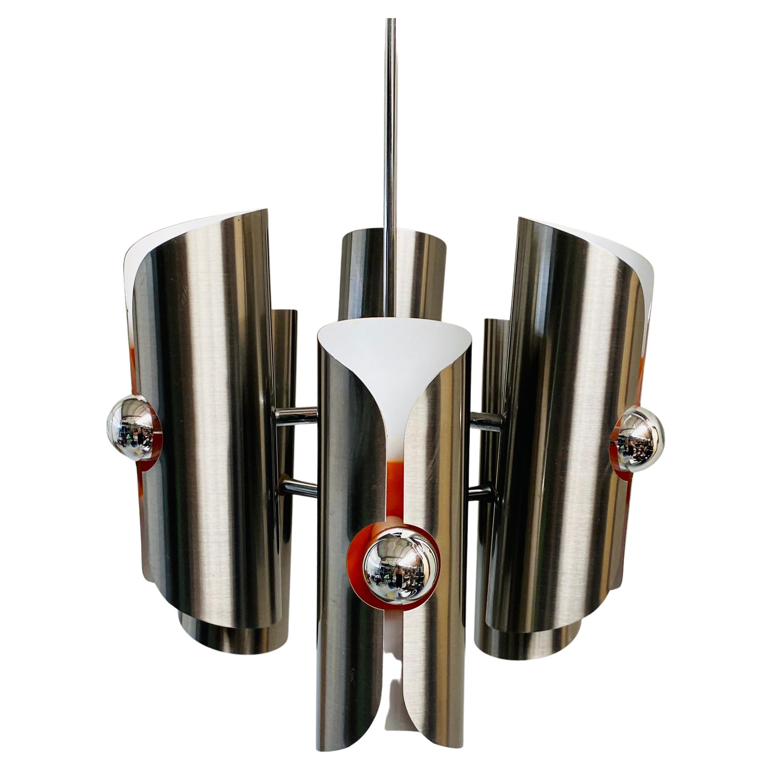 Mid-Century Stainless Steel Space Age Chandelier by Polam, Poland 1970 For Sale