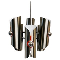 Retro Mid-Century Stainless Steel Space Age Chandelier by Polam, Poland 1970