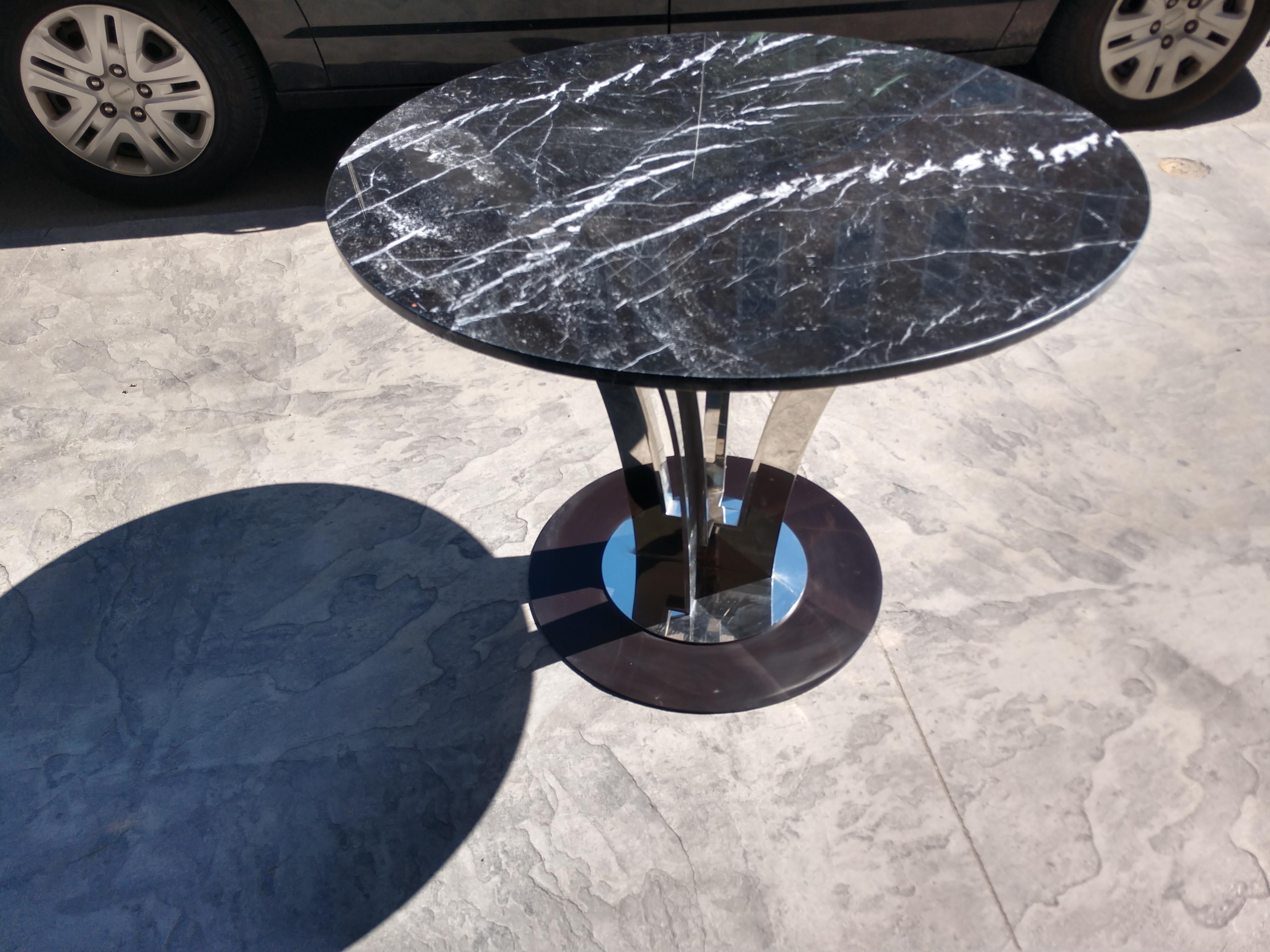 Mid-Century Modern Mid Century Stainless Steel Table with Marbletop Roberto Cavalli