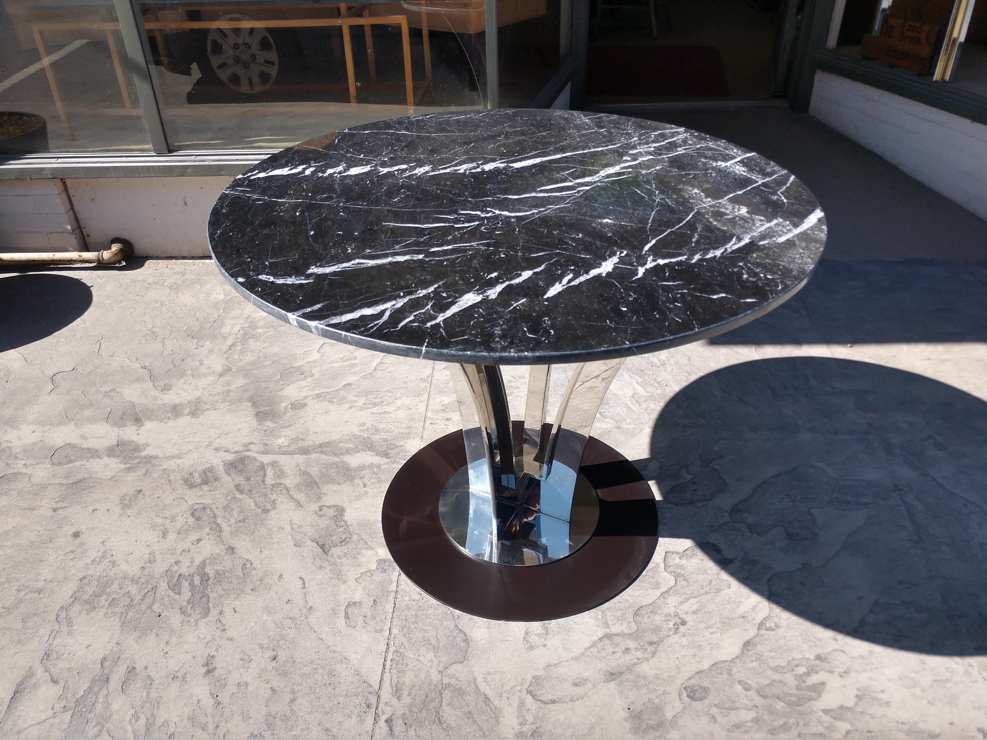 Mid Century Stainless Steel Table with Marbletop Roberto Cavalli In Good Condition In Port Jervis, NY