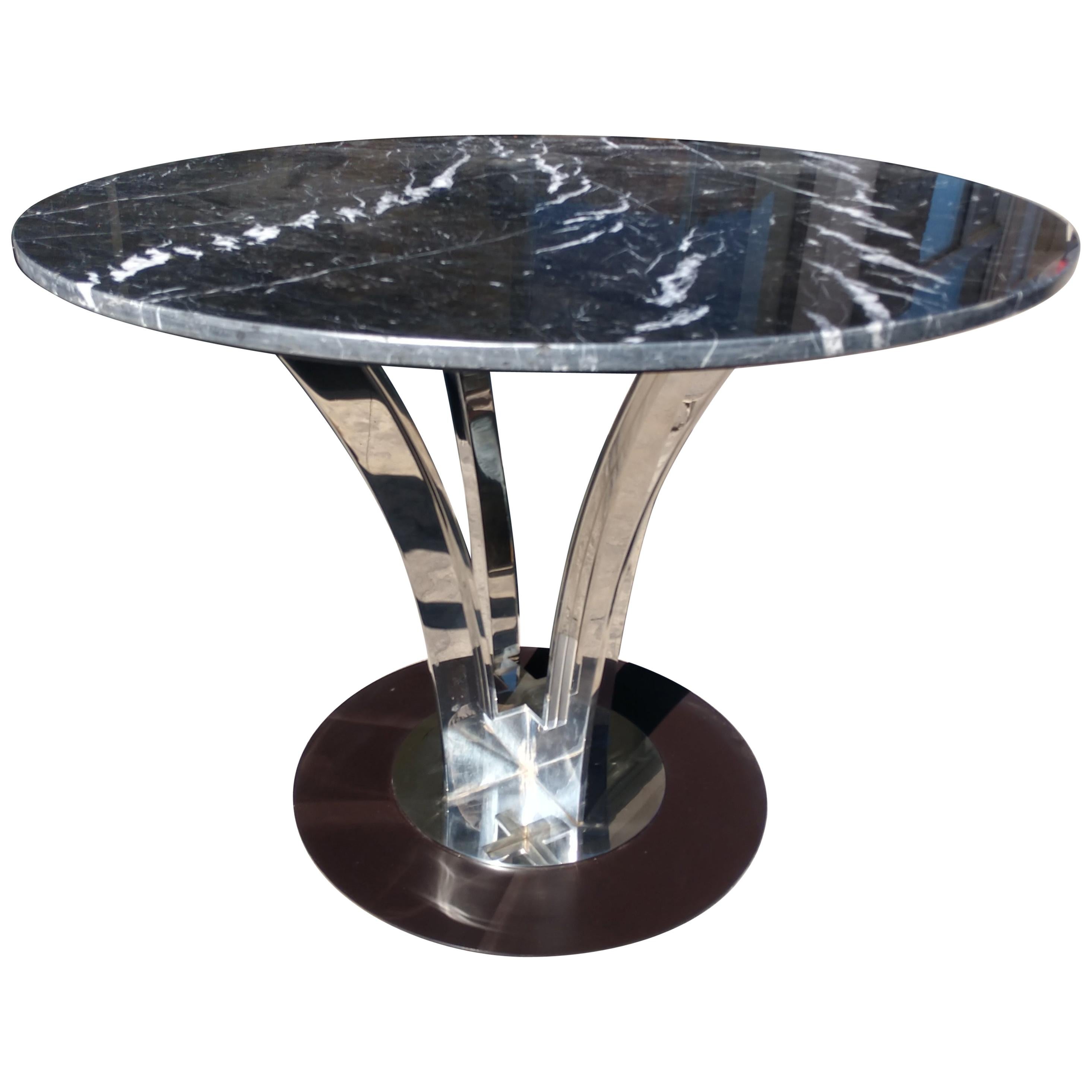 Mid Century Stainless Steel Table with Marbletop Roberto Cavalli