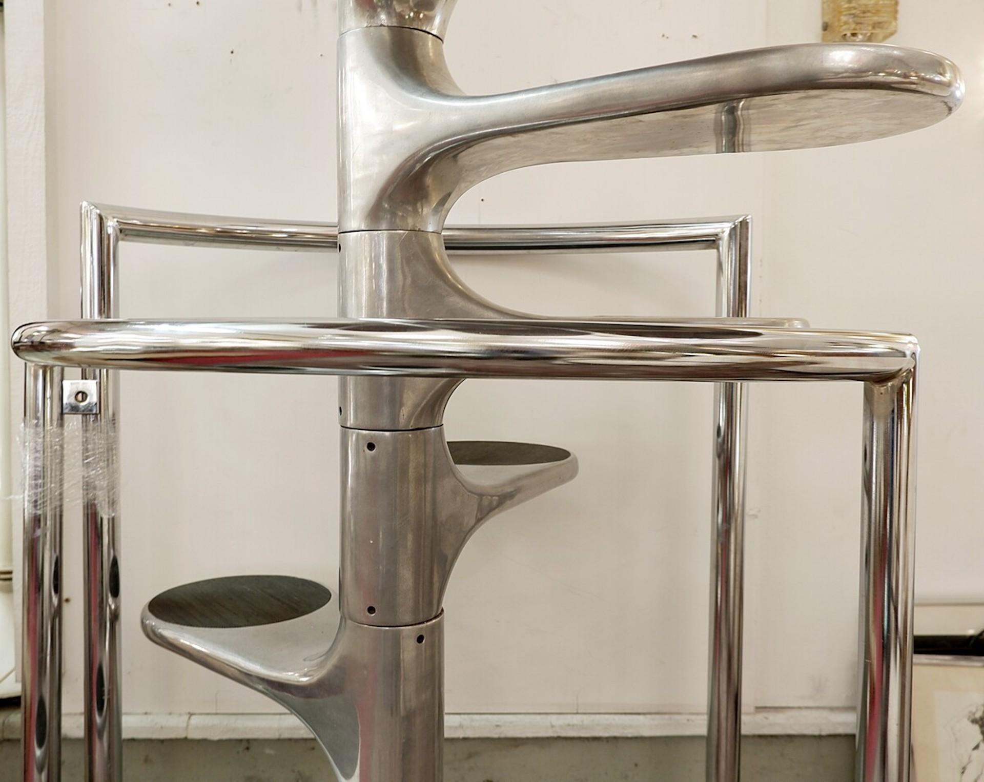 French Mid Century Staircase by Roger Tallon, Galerie Laroche in Aluminum and Rubber