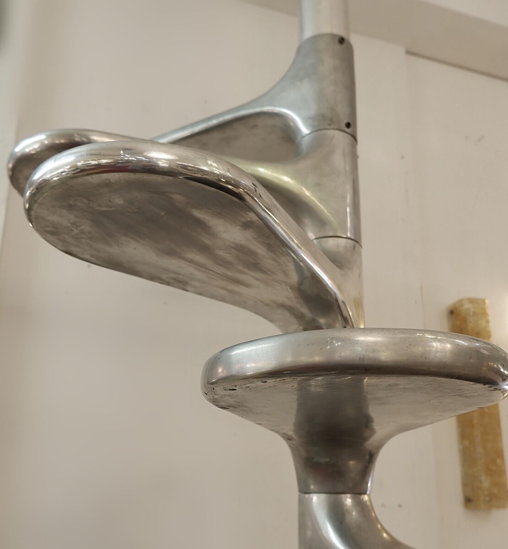 Metal Mid Century Staircase by Roger Tallon, Galerie Laroche in Aluminum and Rubber