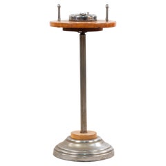 Vintage Mid-Century Standing Chrome and Wood Ashtray