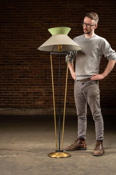 Mid-Century Standing Lamp with Milk Glass Shade