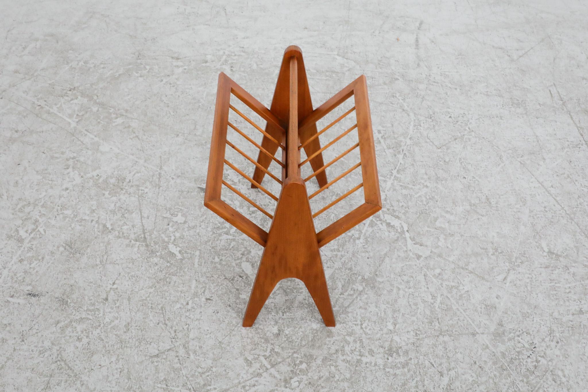Wood Mid-Century Standing Magazine Stand For Sale