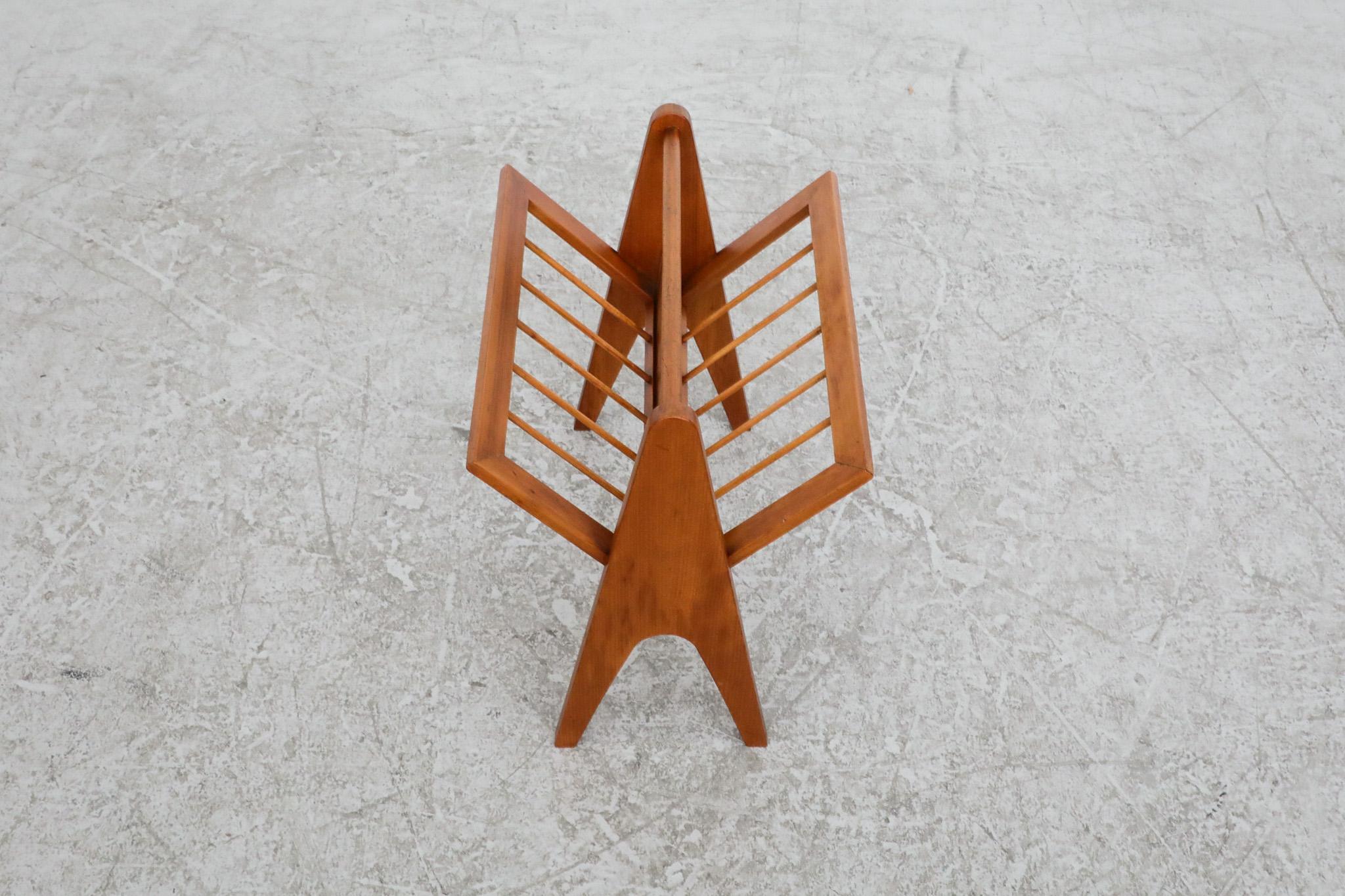 Mid-Century Dutch Solid Wood Standing Magazine Stand 2