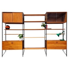Mid-Century Staples Ladderax Three-Bay Teak Wall Unit with Display Cabinet