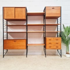 Mid-Century Staples Ladderax Three-Bay Teak Wall Unit with Display Cabinet