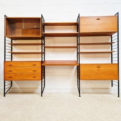 Mid-Century Staples Ladderax Three-Bay Teak Wall Unit with Display Cabinet