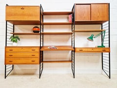 Mid-Century Staples Ladderax Three-Bay Teak Wall Unit with Display Cabinet