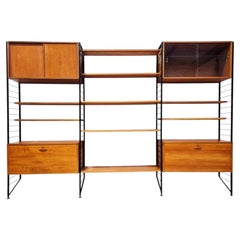 Mid-Century Staples Ladderax Three-Bay Teak Wall Unit with Display Cabinet