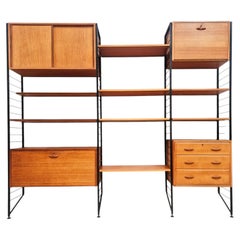 Mid-Century Staples Ladderax Three-Bay Teak Wall Unit with Display Cabinet