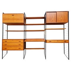Mid-Century Staples Ladderax Three-Bay Teak Wall Unit with Display Cabinet