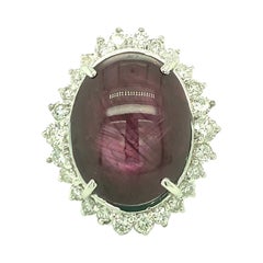Star-Rubin- und Diamant-Cocktailring aus 18 Karat Weißgold aus der Jahrhundertmitte, um 1950