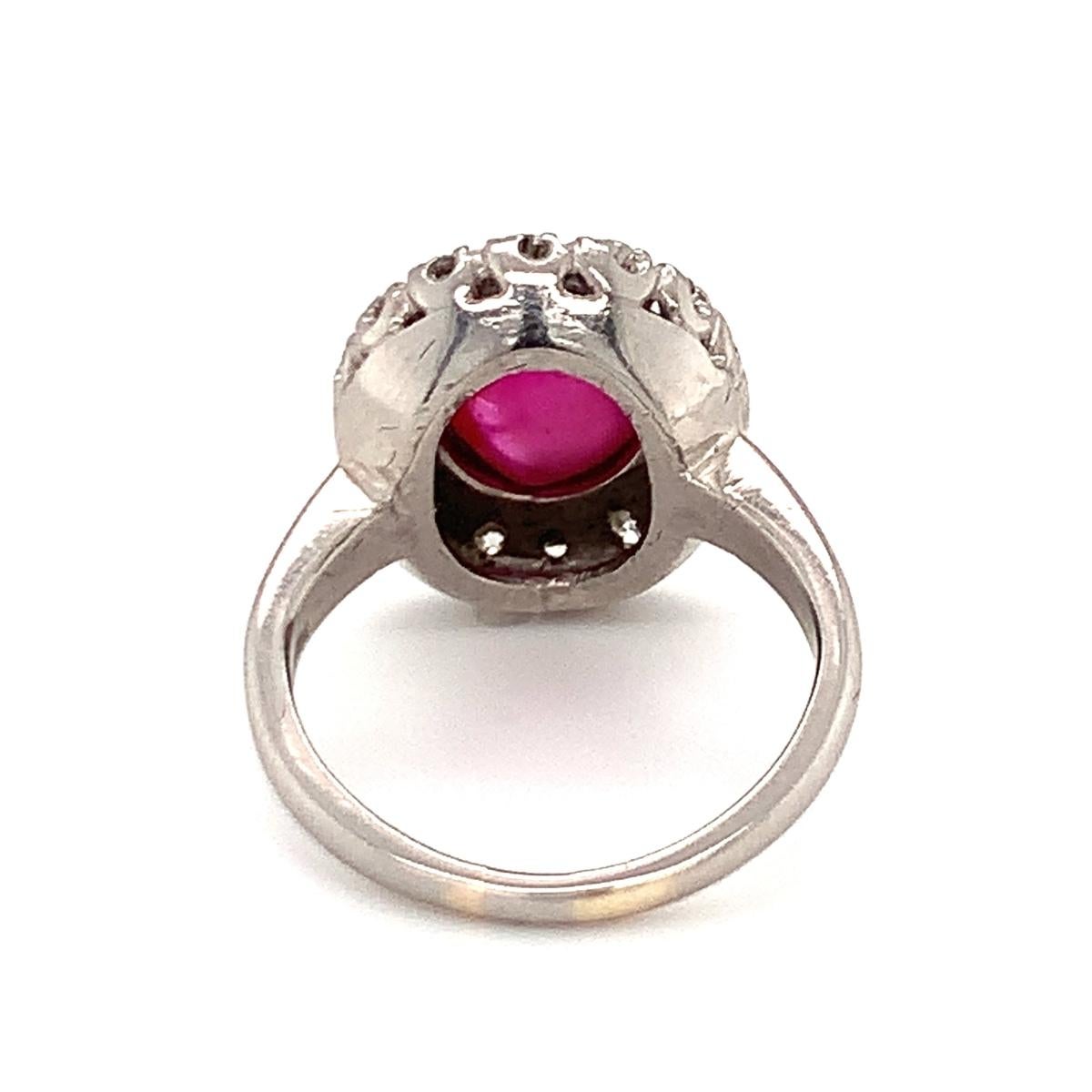 Mid-century Star Ruby and Diamond Palladium Ring, circa 1950s In Good Condition For Sale In Beverly Hills, CA