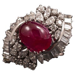 Mid-Century Star Ruby Diamond Ballerina Cocktail Ring Platinum 1950s 1960s
