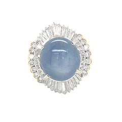 Mid-Century Star Sapphire and Diamond Platinum Ring, circa 1950s