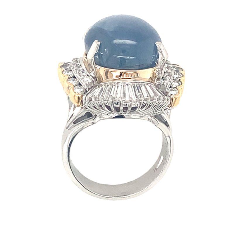 Mid-Century Star Sapphire and Diamond Platinum Ring, circa 1950s In Good Condition For Sale In Beverly Hills, CA
